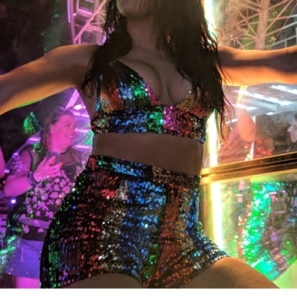 2 piece sequin outfit.